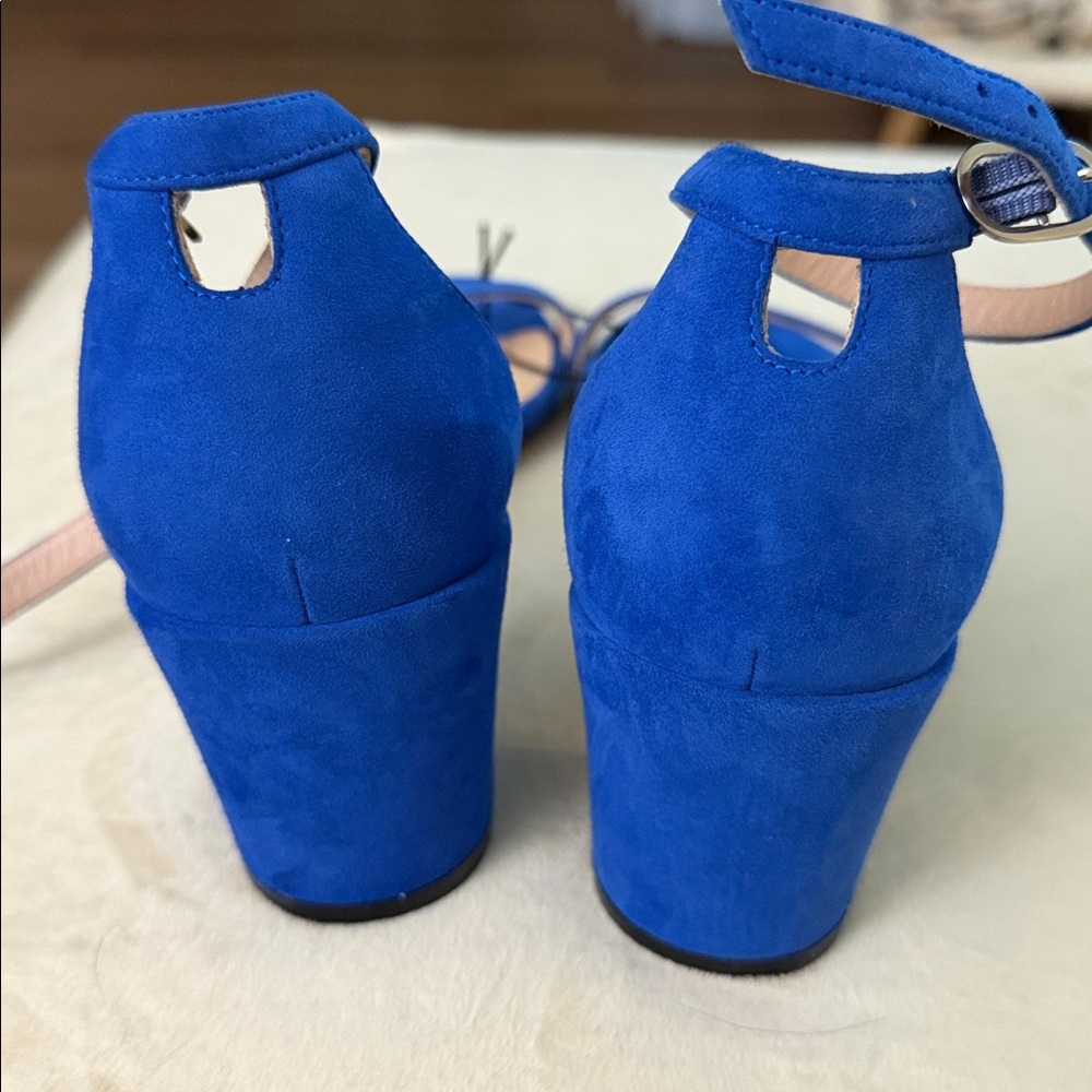 $0 SHIPPING Stuart Weitzman Cobalt Blue Suede Ankle-Strap Block Heels - Picture 6 of 6